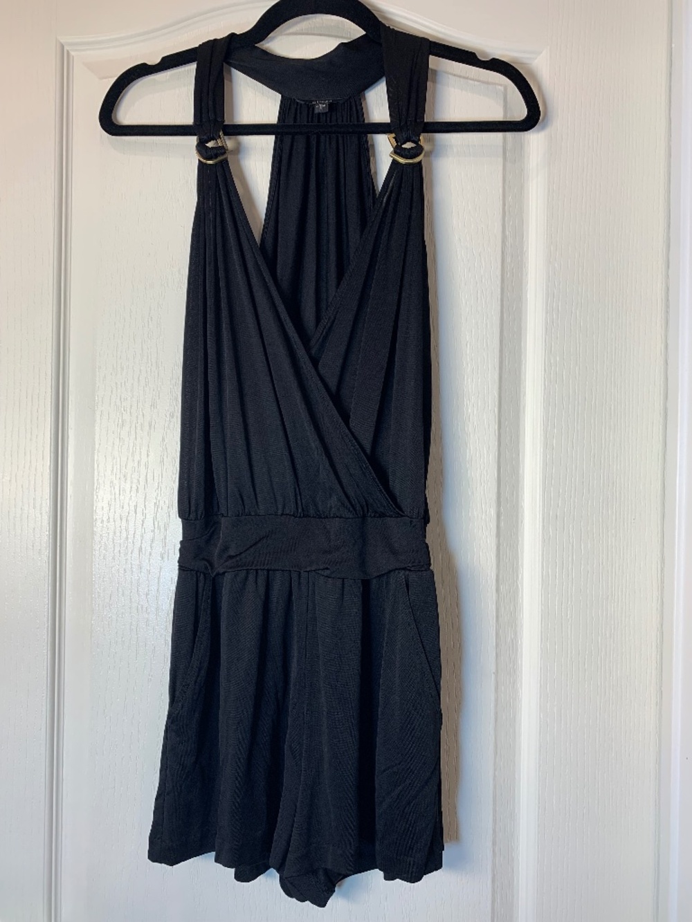 Guess Black Festival Party Vacation Romper Gold Detail‎ Halter Playsuit Size S